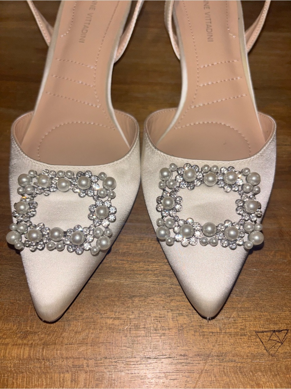 Adrienne Vittadini Ivory Pearl-Embellished Pointed Toe Slingbacks - Picture 4 of 6